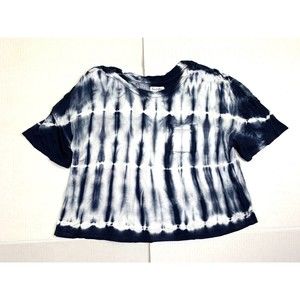 Love Fire Women XS Tee Shirt Cropped Tie Dye Short Sleeve Navy Blue White Jersey